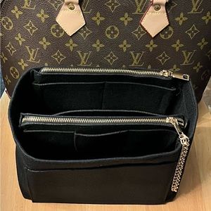 Purse tote M BLACK insert organizer shaper, 2 zipper snap in pocket alma mm